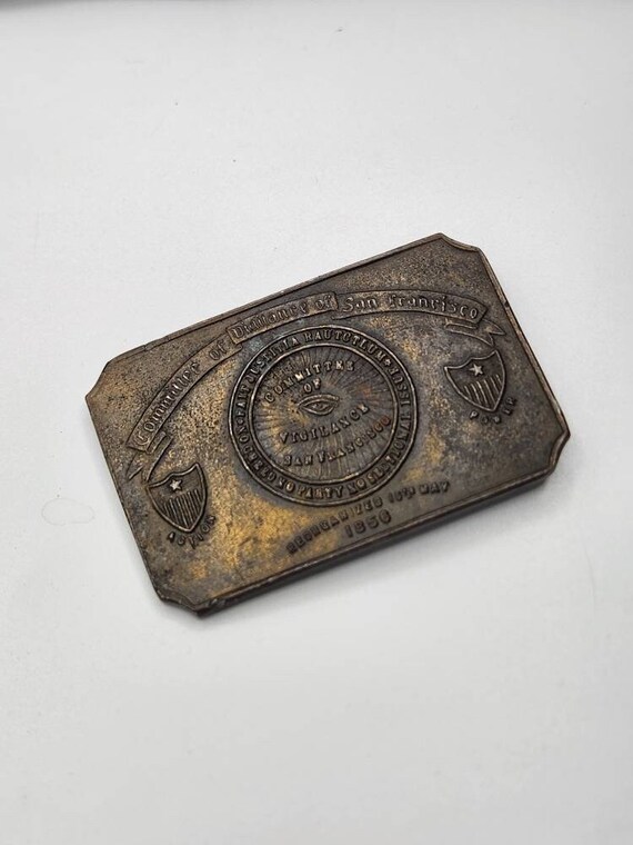 Vintage Brass Belt Buckle, Committee of Vigilance… - image 1