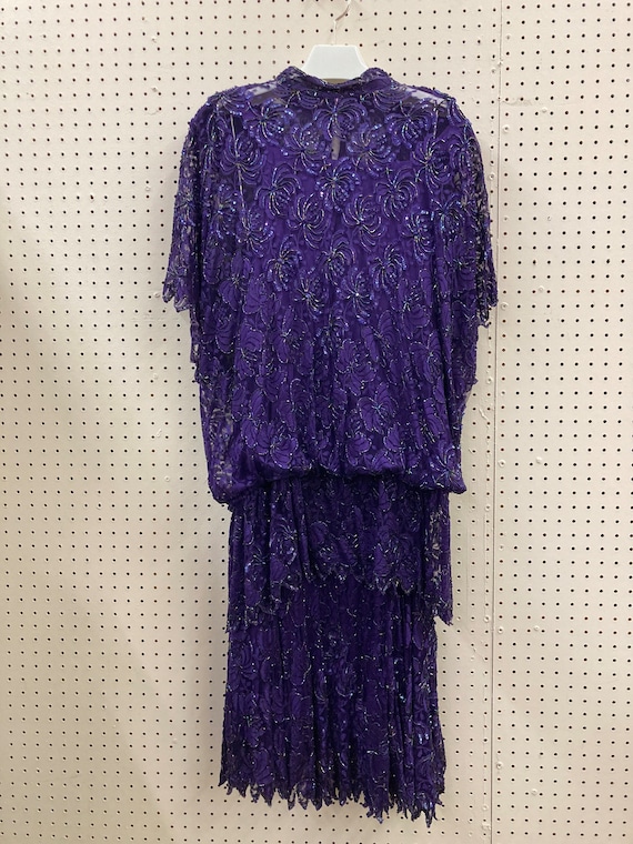 XL Vintage Purple Beaded and Sequined Blouse and … - image 3