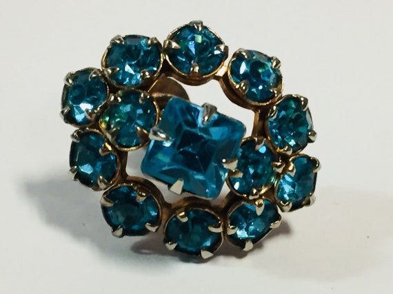 Vintage Aquamarine Rhinestone Earrings  Aquamarin… - image 3