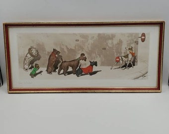 Vintage 1940s Framed Dirty Dogs of Paris Print, Title Sans Interdit (Prohibited) Signed by Artist Boris O'Klein