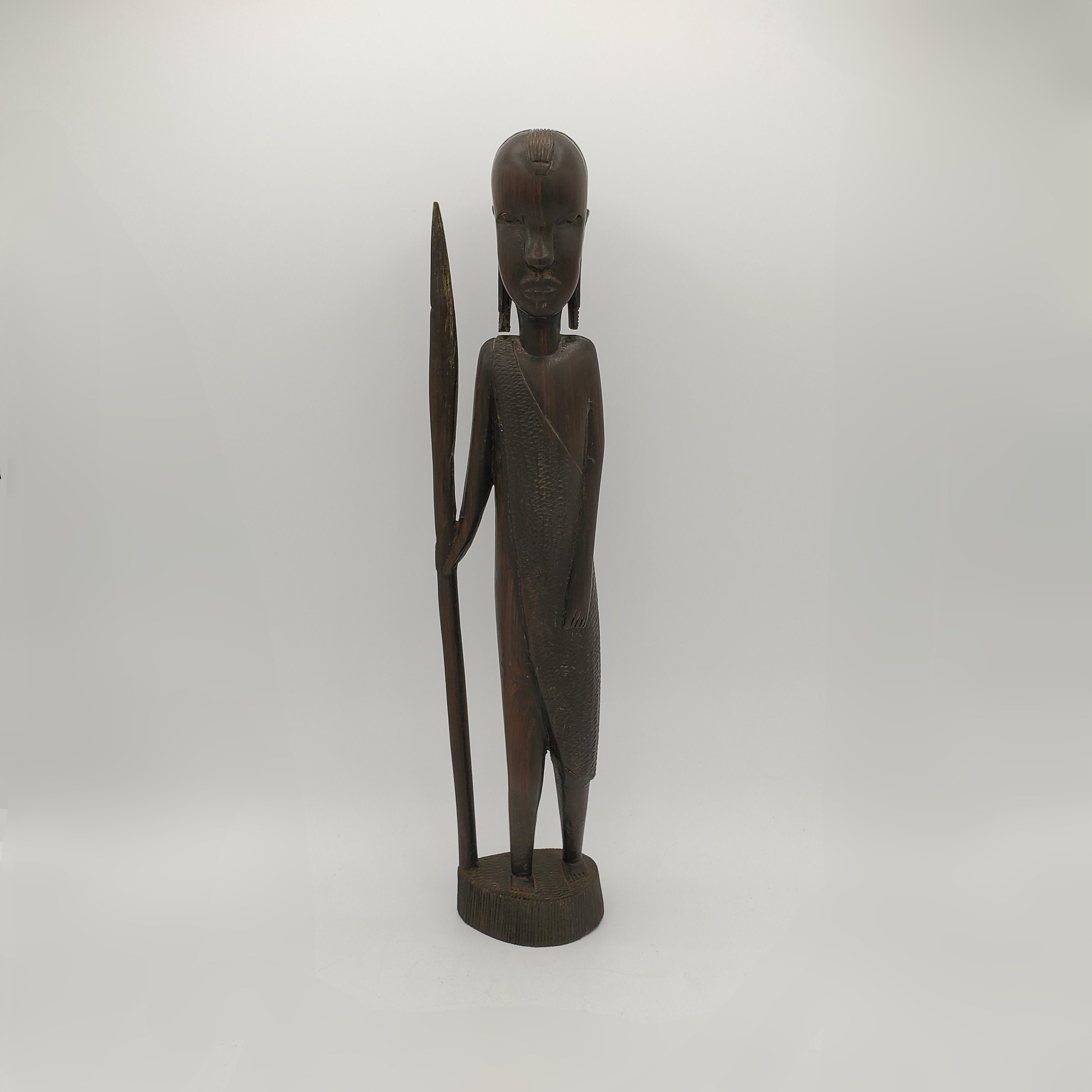 Vintage African Ebony Wood Carving African Man With a Spear Etsy