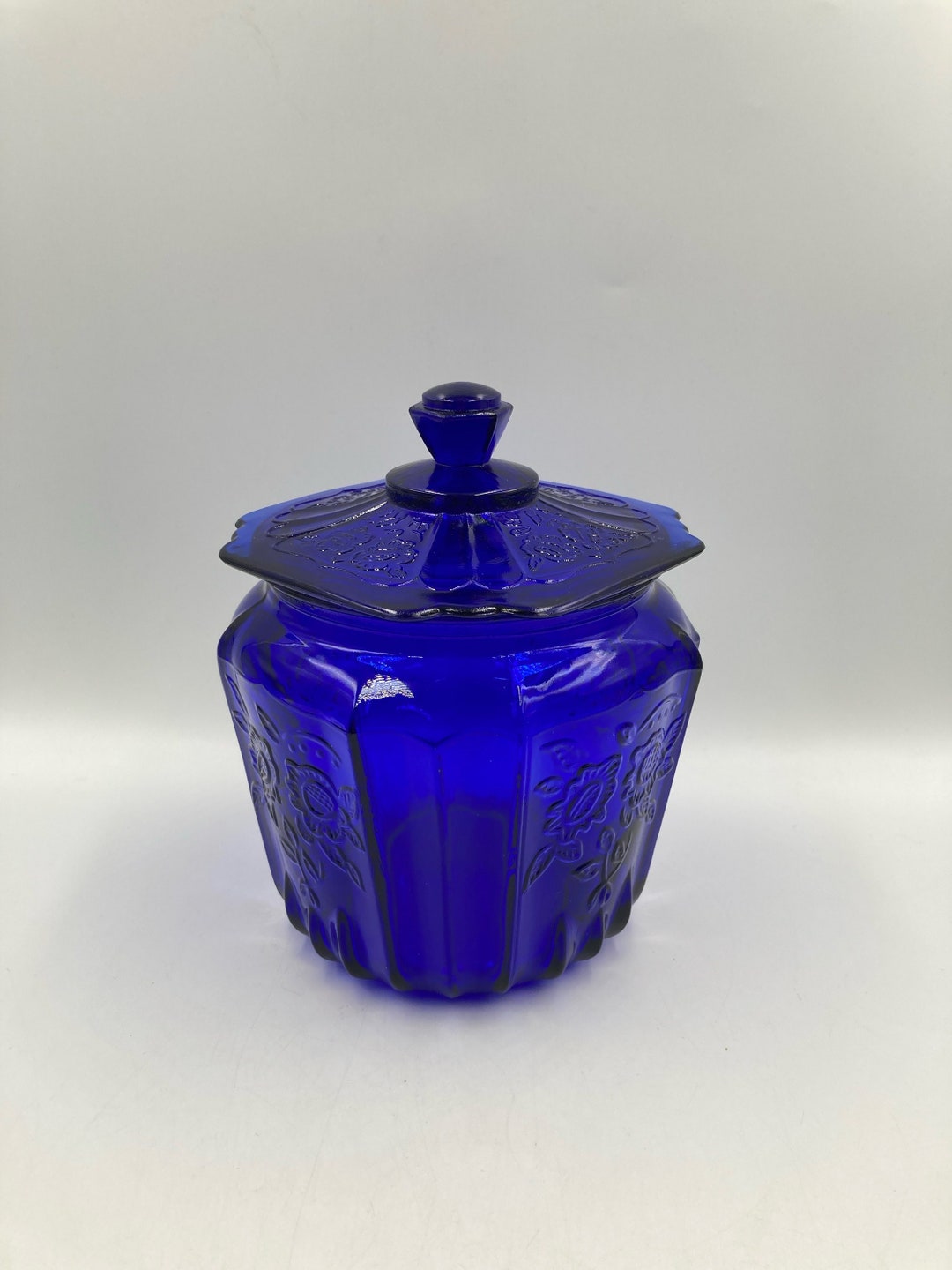 Vintage Mayfair Cobalt Blue Biscuit Jar With Lid Reproduction Blue