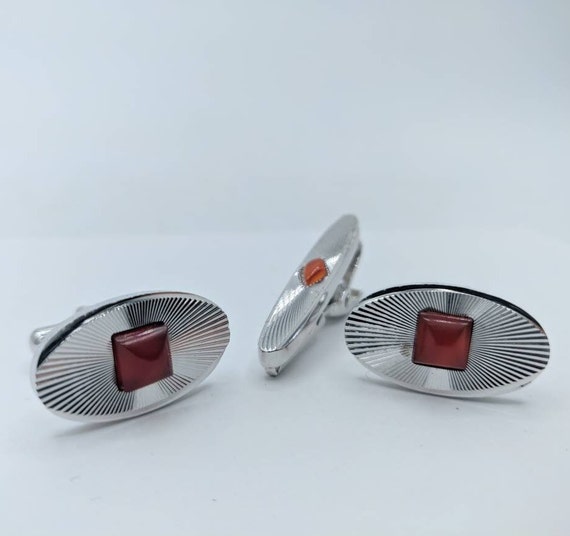 Silver Tone Rhodium Cufflinks, Ribbed Design with 