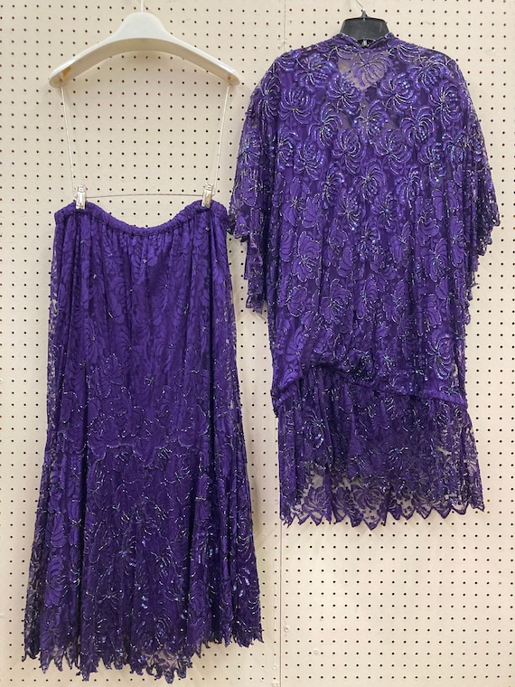 XL Vintage Purple Beaded and Sequined Blouse and … - image 1