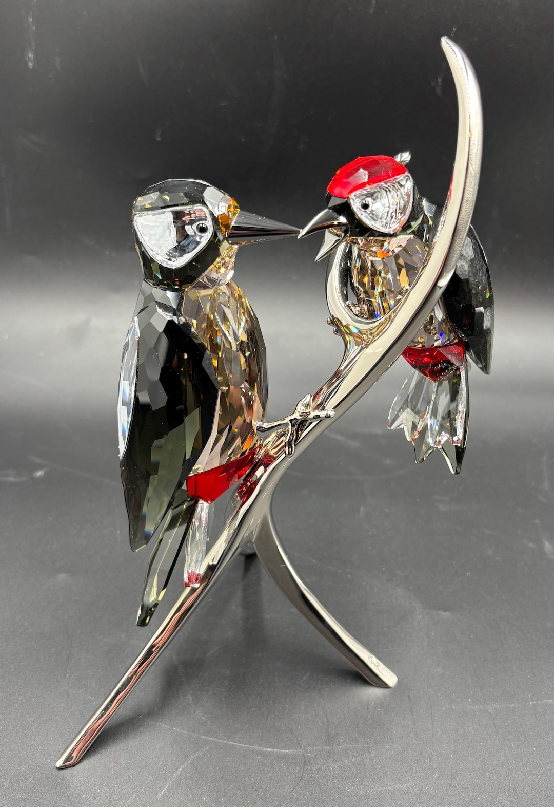 Artist Signed Retired Swarovski Woodpeckers 2009 Crystal Paradise