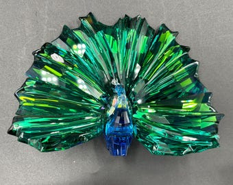 Swarovski SCS Peacock Figurine - Emerald, Capri Blue Crystal