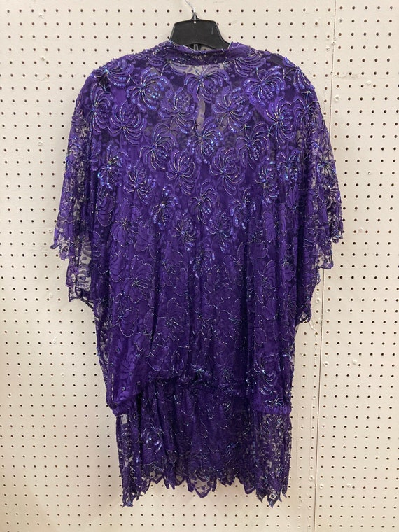 XL Vintage Purple Beaded and Sequined Blouse and … - image 2