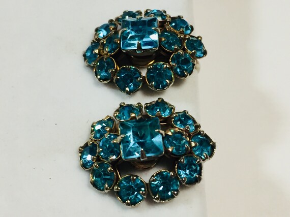 Vintage Aquamarine Rhinestone Earrings  Aquamarin… - image 2