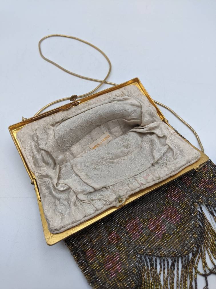 C. 1920s Vintage Art Deco Metal Mesh Beaded Evening Bag With Fringe ...