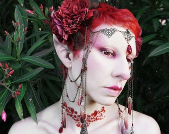 Elven crown with peonies and crystals
