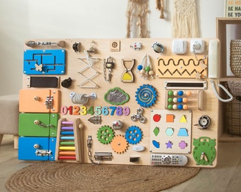 Montessori Brett für Kleinkind | Aktivitätsbrett | Bestens besetzte Tafel | Belegte Tafel 1 Jahr alt | Beschäftigte Tafel Kinder | Personalisierung Spielzeug | BusyBoard