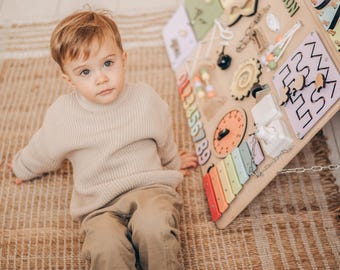 Handmade Toddler Montessori Busy Board, Activity Learning Toy