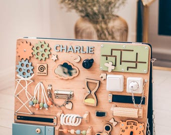 Personalized Montessori Sensory Board, Baby Toddler Activity Board