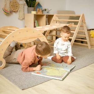 Baby climber, Wooden gym Montessori furniture, Montessori Set of three items, Climbing Arch + Foldable Triangle + Climbing ladder/slide