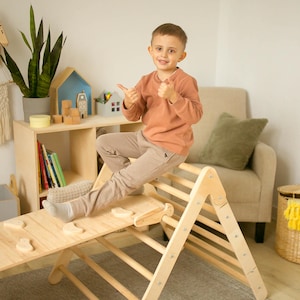 Triangle With Ramp, Activity Gym, Climbing triangle, Baby Gym, Set of three items, Wooden toys, Climbing triangle, Montessori Wooden toys