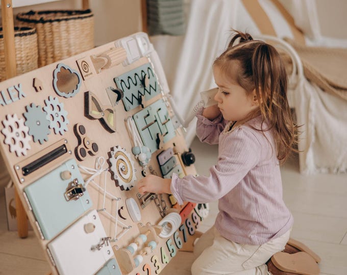 Sensory Toy for Kids, Name Busy Board for Toddler, First Birthday Gift, Large Montessori Busy Board, Personalized Gifts for 1 2 3 Year Old