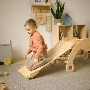 Wooden Toddler Rocker Climber, Indoor Playground Furniture, Eco-Friendly Montessori Play Arch, Montessori Climbing Arch Pickler for Kids