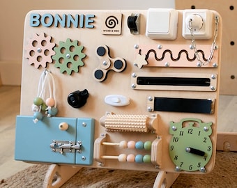 Personalized Wooden Busy Board, Toddler Sensory Toy, Fine Motor Skills Activity, Eco-Friendly Montessori Board