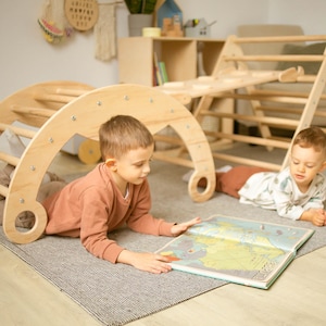 Montessori Wooden toys, Triangle with ramp, Activity gym, Climbing triangle, baby gym, Set of three items, Wooden toys, Climbing triangle