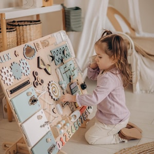 Fine Motor Skill Busy Board Wooden Busy Board, Montessori Toddler Busy Board, Wall Personalized Busy Board, Busy Board with Stand