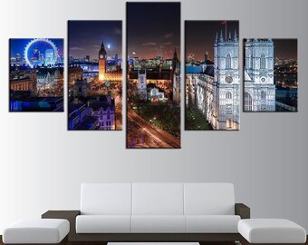 London At Night Cityscape CANVAS ART PRINT Box Framed Picture Home Decor