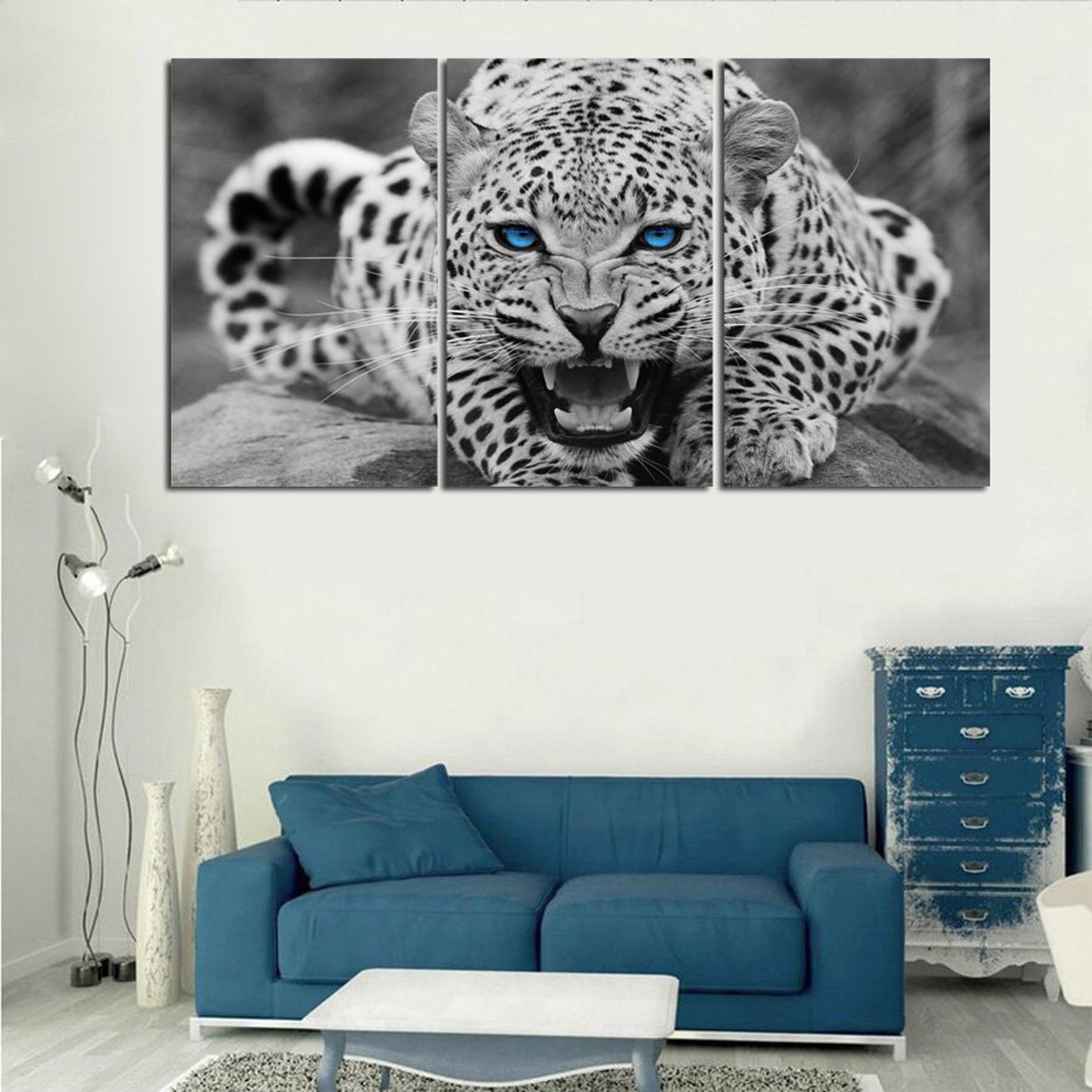Leopard Wall Art Leopard Wall decor Blue Eyes 5 piece Canvas | Etsy