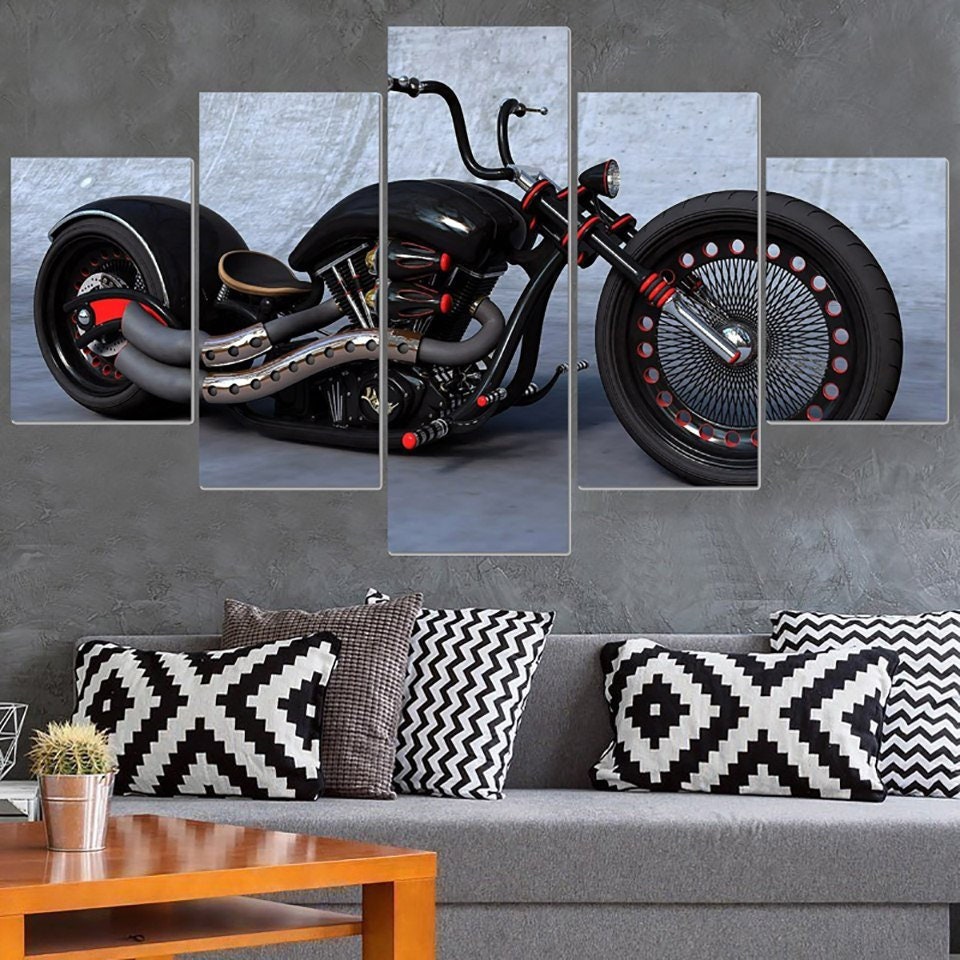Motorcycle canvas art motorcycle wall art motorcycle wall decor motorbike painting chopper painting multi panel motorcycle printframed