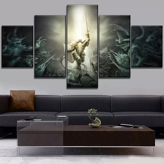 Demon Wall Art Warrior Canvas Art Evil Wall Decor Sword Etsy
