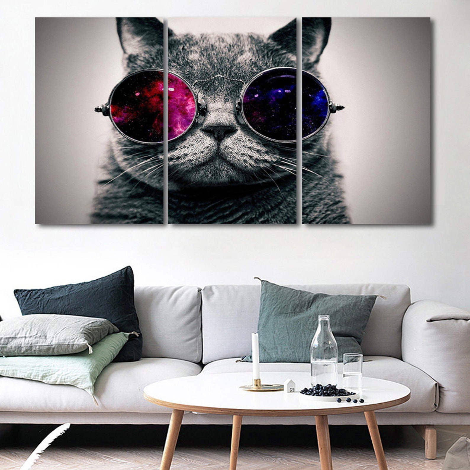 Funny Cat Wall Art Cool Cat Wall Decor Comic Painting Etsy