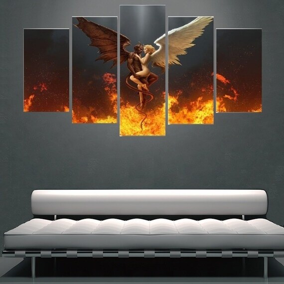 Devil And Angel Wall Art Angel Canvas Art Devil Painting Etsy