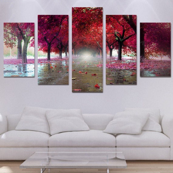Red Forest Canvas Art Wall Tunnel - Forest Wall Art Framed Red Forest Canvas Art Wall Tunnel - Forest Wall Art Framed