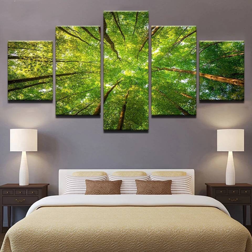 Tree Wall Art Large Green Forest Canvas Print 5 Piece Ready Etsy