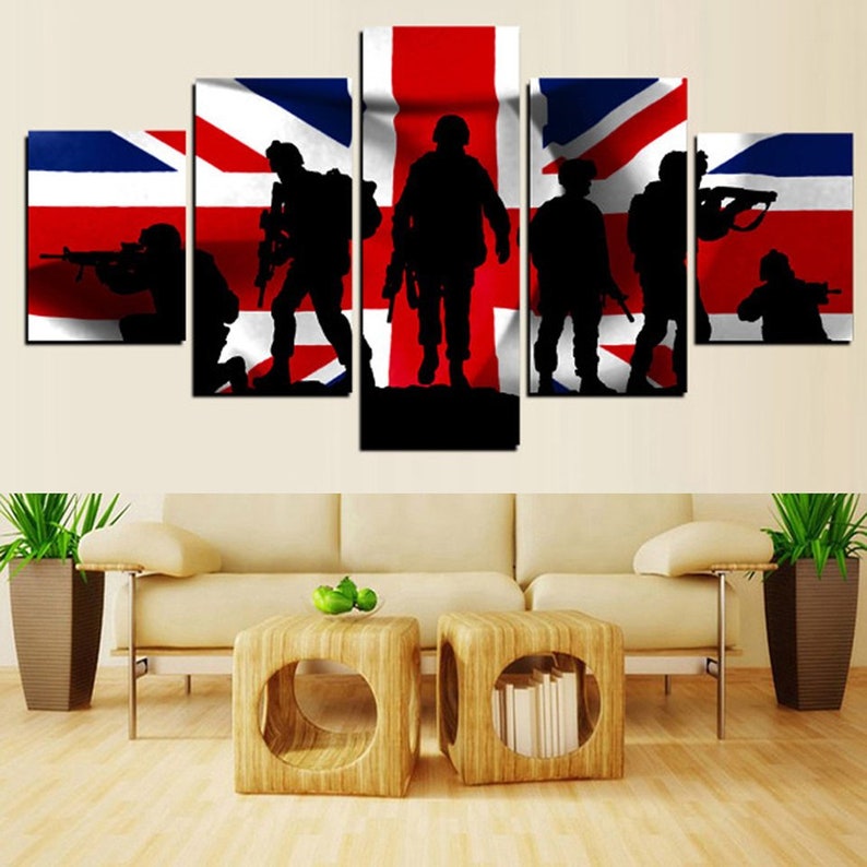 United Kingdom Military Wall Art Uk Flagcanvas Army Painting Mural Split Canvas Multi Panel Set Large Framed
