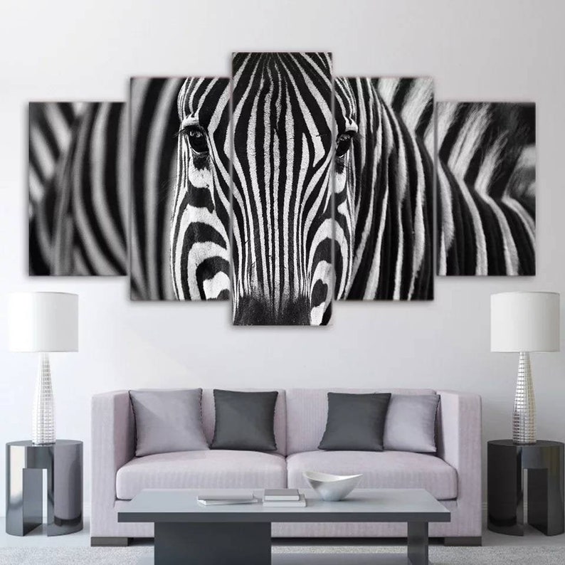 Zebra Wall Art Zebra Canvas Art Zebra Wall Decor 5 Piece Etsy