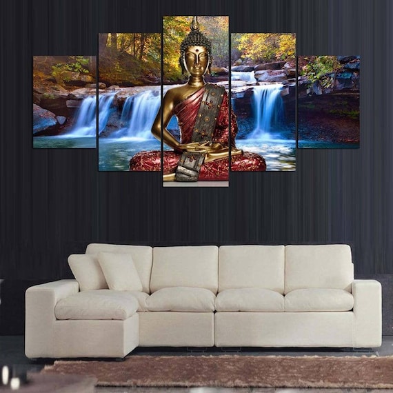 Buddha Waterfall Canvas Art Print for Wall Decor Painting