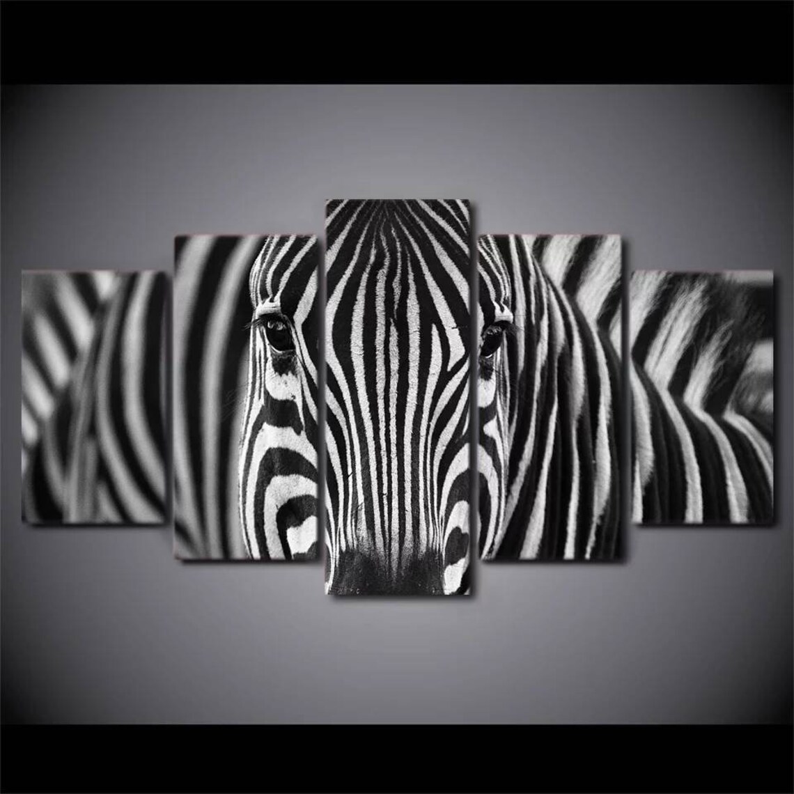 Zebra Wall Art Zebra Canvas Art Zebra Wall Decor 5 Piece Etsy