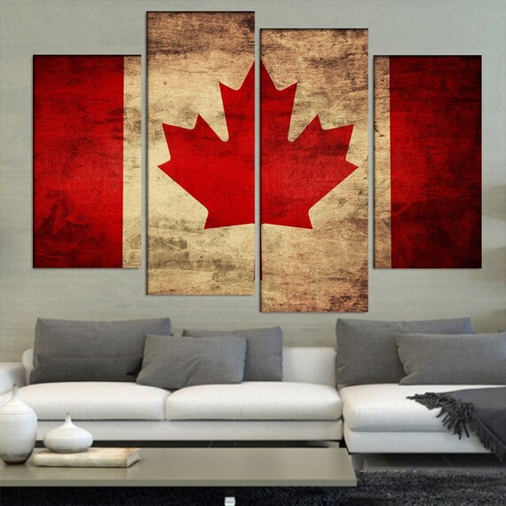 Canadian Flag Wall Art Canada Flag Canvas Art Wall Decor Etsy