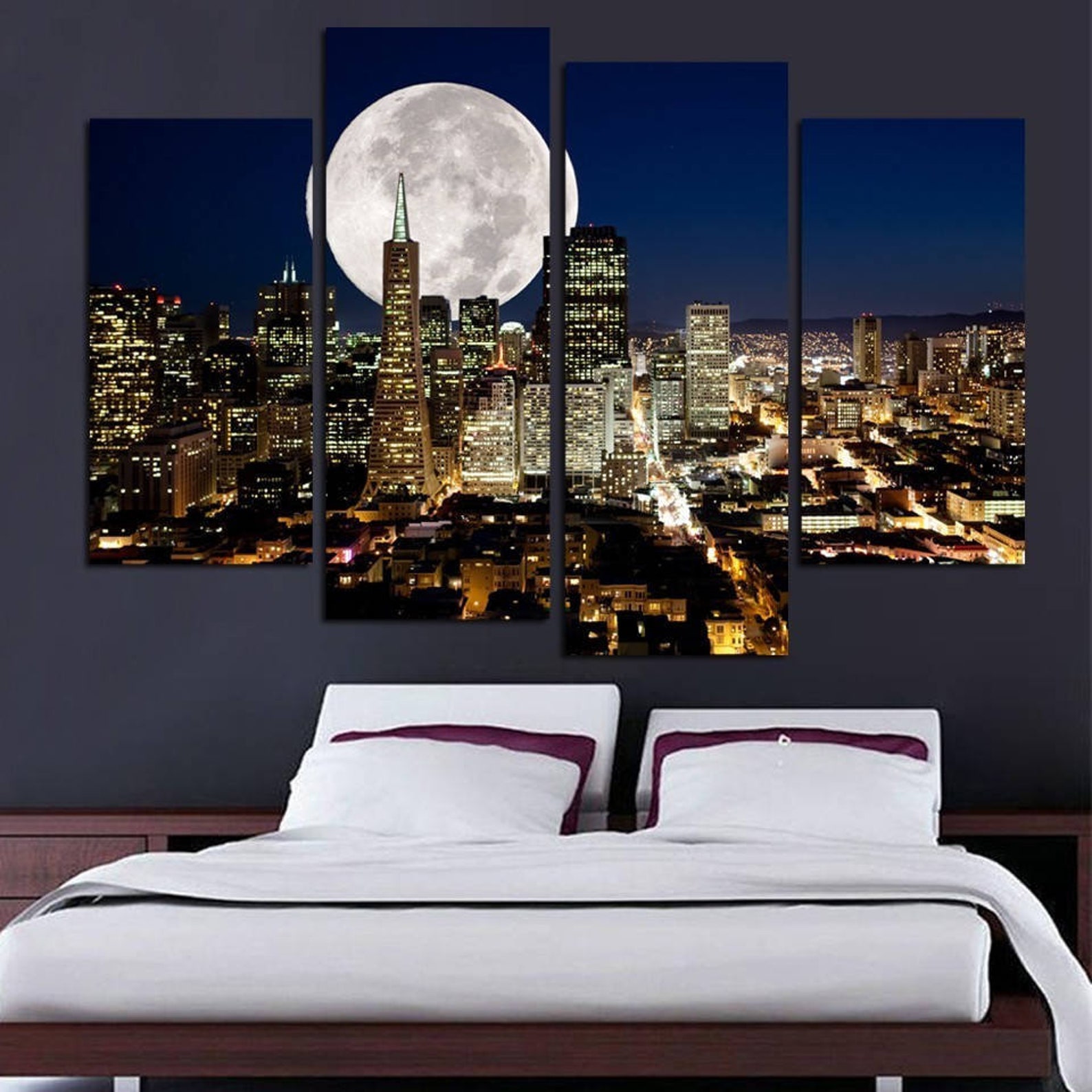 City Canvas Art City View Wall Art City Lights Wall Decor Etsy