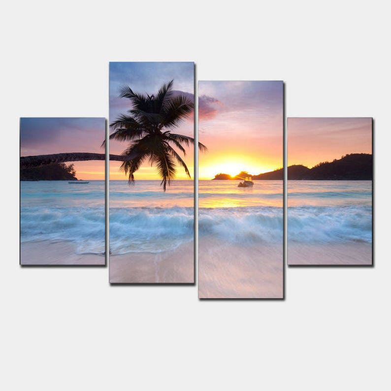 Plage toile art prints pour votre salle de bains-set de 4-caraïbes paysage