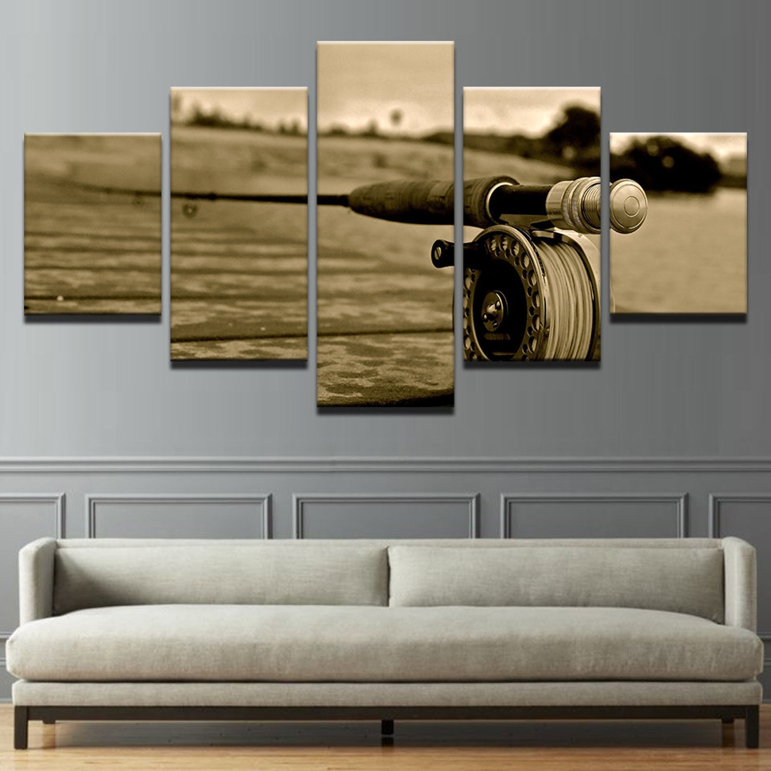 Fishing Rod Wall Art Fishing Canvas Art Multi Panel Wall Etsy