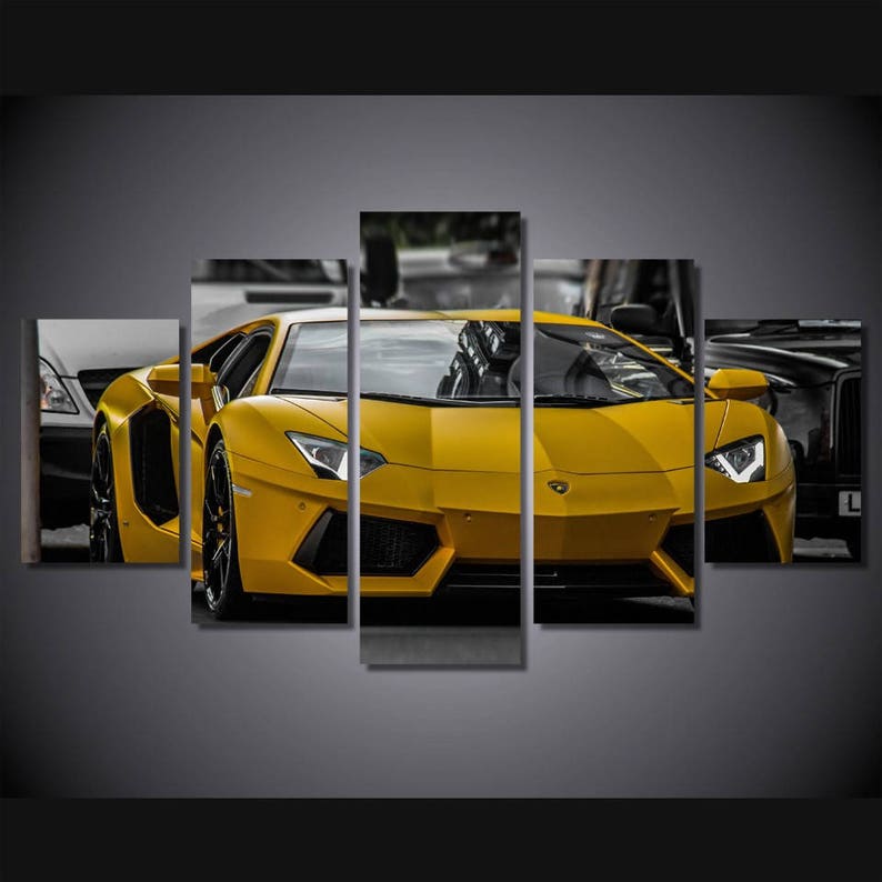 Sports Car Wall Art Lamborghini Canvas Art Yellow | Etsy