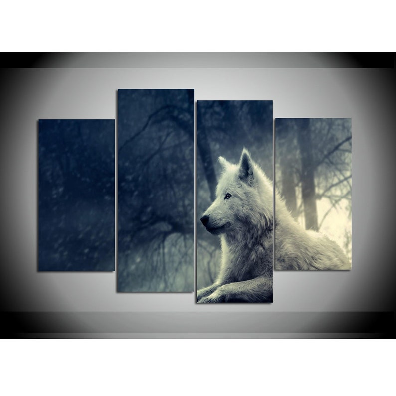 Wolf Wall Art White Wolf Canvas Art White Wolf 5 Piece Etsy