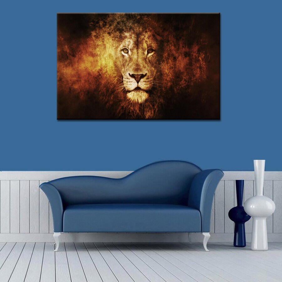 Lion Wall Decor Lion Wall Art Lion Canvas Art Lion Canvas Etsy