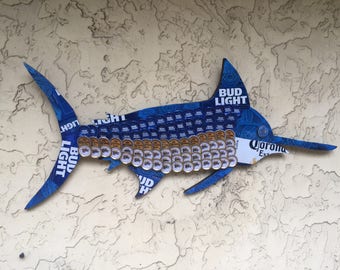 Marlin bottle cap & can art
