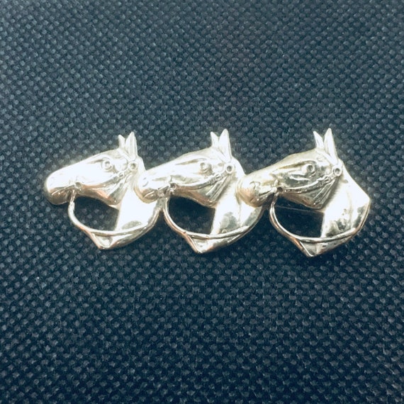 Three Horse Heads Sterling Silver Brooch / Pin by… - image 2