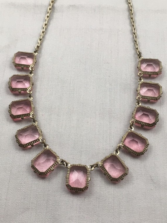 Vintage Choker Necklace Pink Faceted Czech Stones 