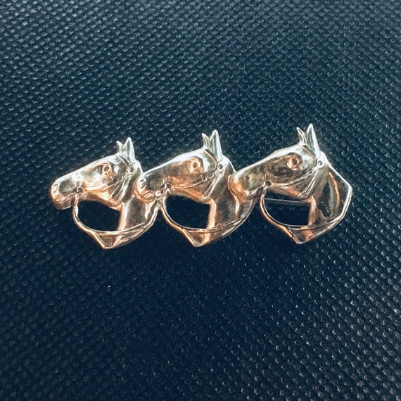 Three Horse Heads Sterling Silver Brooch / Pin by… - image 4