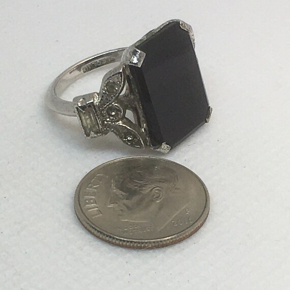 Onyx and Sterling Art Nouveau Signet Ring - size … - image 6