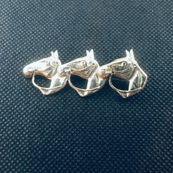 Three Horse Heads Sterling Silver Brooch / Pin by… - image 3