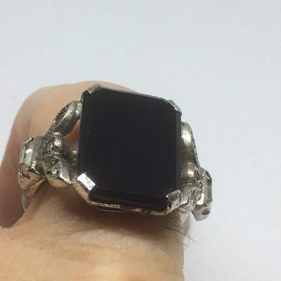 Onyx and Sterling Art Nouveau Signet Ring - size … - image 1